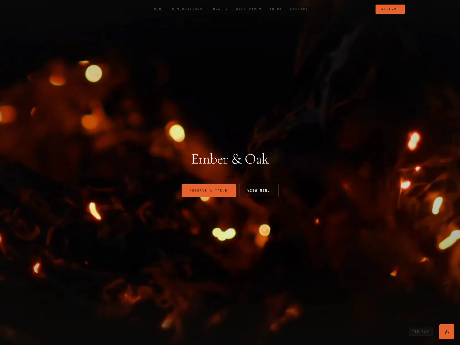 Ember & Oak restaurant website — Melbourne